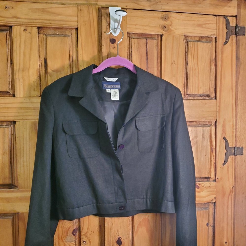 Herman Geist Black Linen Blend crop jacket Size 6P Crop Style